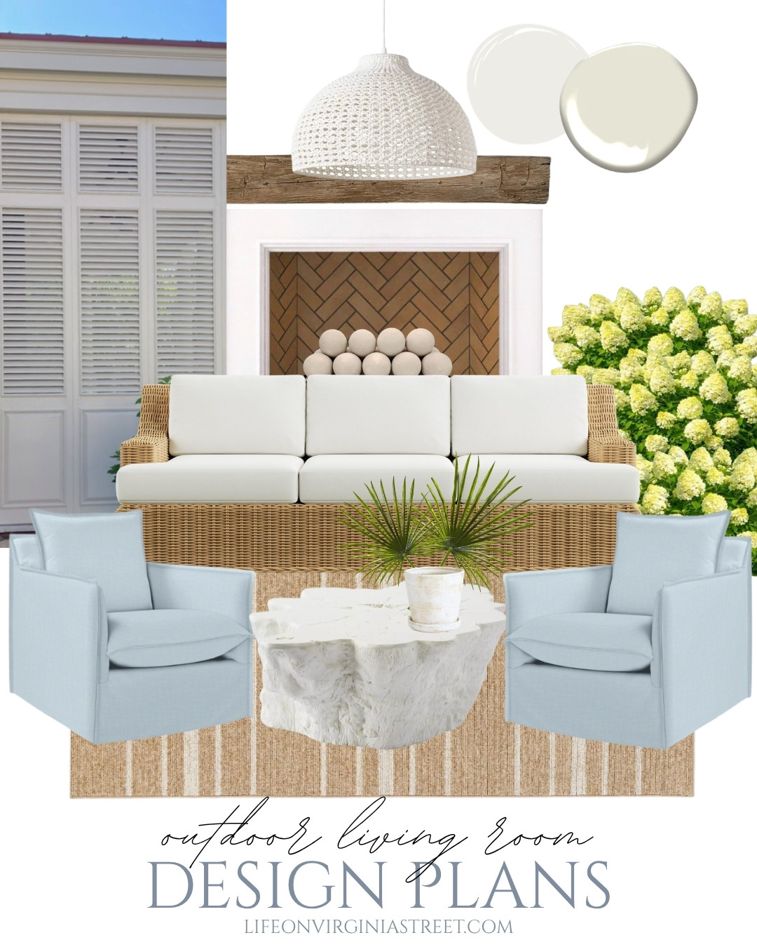 Our coastal outdoor living room design plans for our screened-in porch! See all the design plans, including our landscaping info, here: https://lifeonvirginiastreet.com/screened-in-porch-pool-deck-landscaping-design-plans/

#LTKSeasonal #LTKHome #LTKSaleAlert