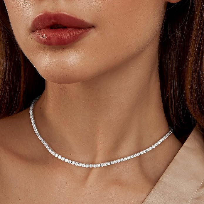 Tennis Necklace for Women, 14K Gold/Sterling Silver Plated Rhinestone Choker Necklaces for Women,... | Amazon (US)