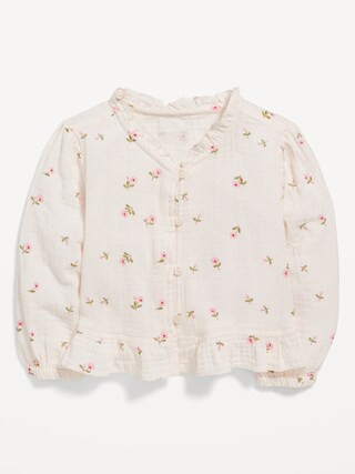 Printed Long-Sleeve Ruffle-Trim Double-Weave Top for Toddler Girls | Old Navy (US)
