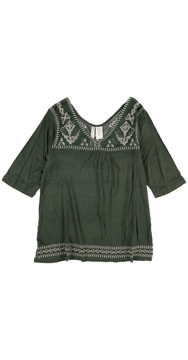 Women's 3/4 Sleeve Embroidered Blouse - Olive-olive-1355556762131  | Burkes Outlet | bealls