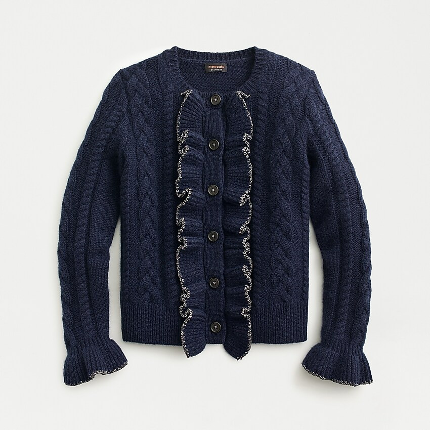Girls' cable-knit cashmere cardigan with ruffles | J. Crew US