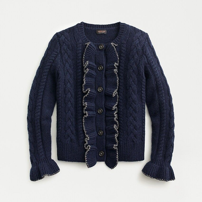Girls' cable-knit cashmere cardigan with ruffles | J.Crew US