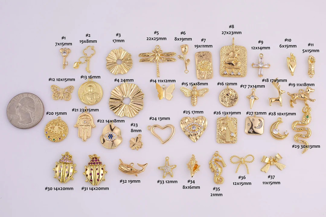 14k Gold Filled Charms Rose Hand Fist Cross Dog Heart Clover Whale Starfish Seahorse Bow Snake Ke... | Etsy (US)