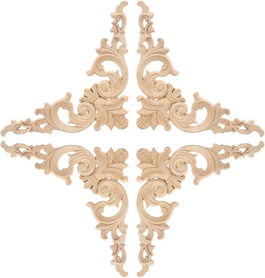 MUXSAM 4-Pack Wood Applique Onlay, Unpainted Wooden Carved Corner Decals, Retro Carvings Embellis... | Amazon (US)