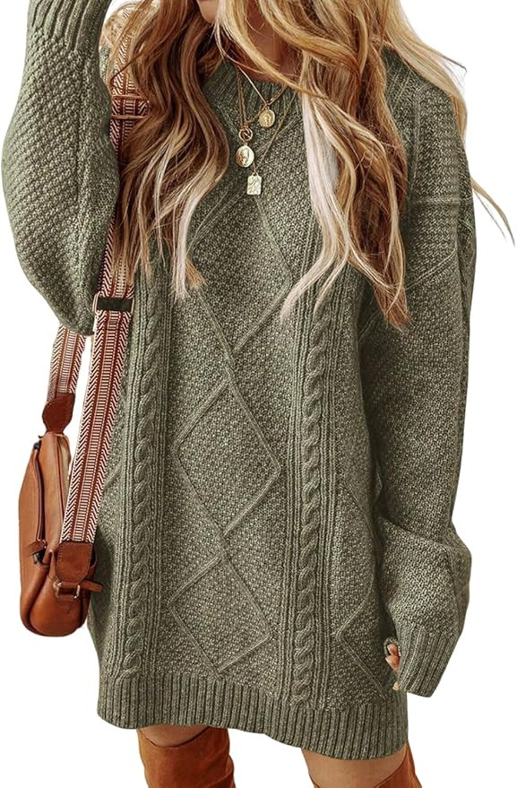ZAFUL Women's Cable Knit Sweater Dress Long Sleeve Oversized Loose Knit Pullover Tunic Mini Sweat... | Amazon (US)