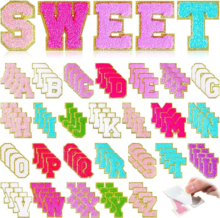 Jutom 104 Pcs Self Adhesive Chenille Iron on Letter Patches Letter Chenille Stick on Embroidered ... | Amazon (US)