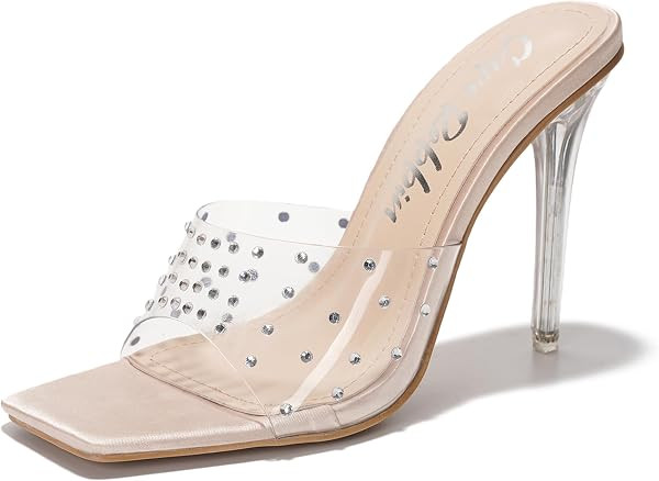 Cape Robbin Women's Clear Stiletto Heels Open Toe Rhinestone Embellished Slip On Dress Sandals (B... | Amazon (US)