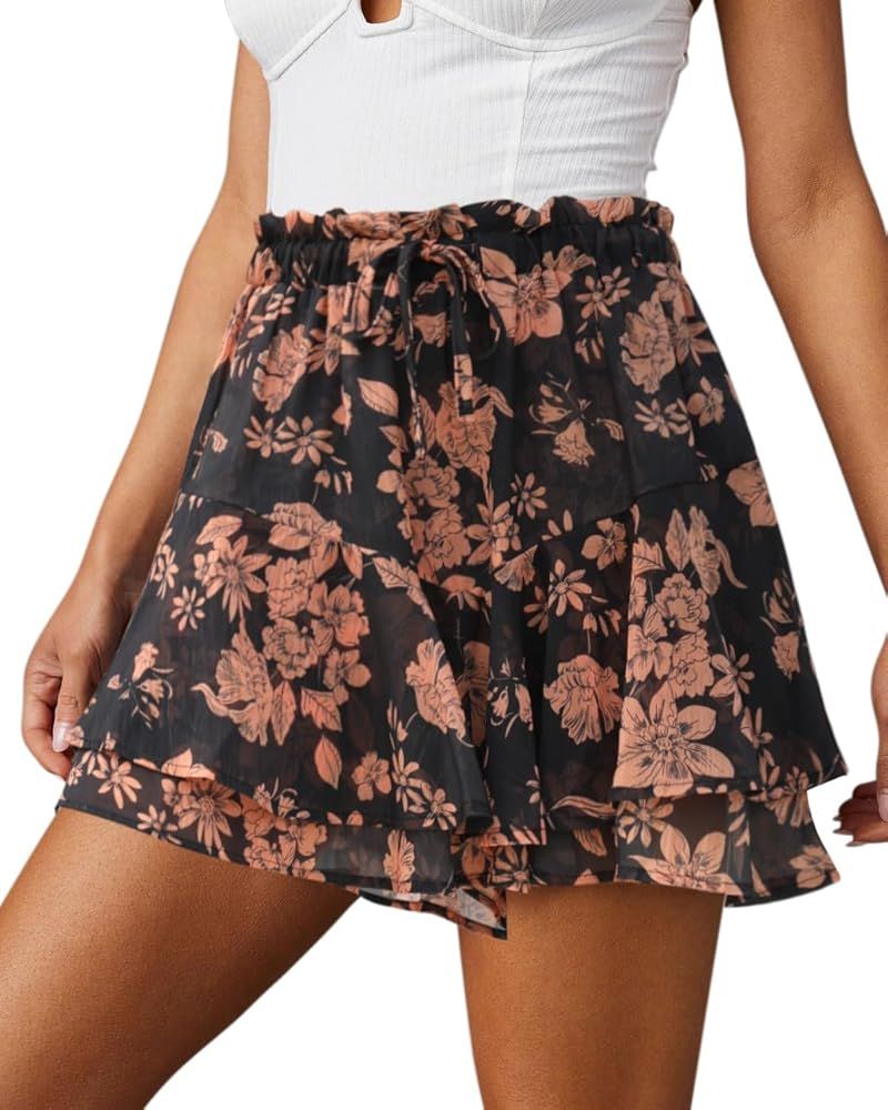 Flowy Shorts for Women Casual Boho Floral Skorts Ruffle Mini Skirts Running Tennis Butterfly Shor... | Amazon (US)