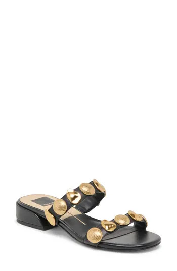 Dolce Vita Farrow Studded Slide Sandal in Black Leather at Nordstrom Rack, Size 5.5 | Nordstrom Rack