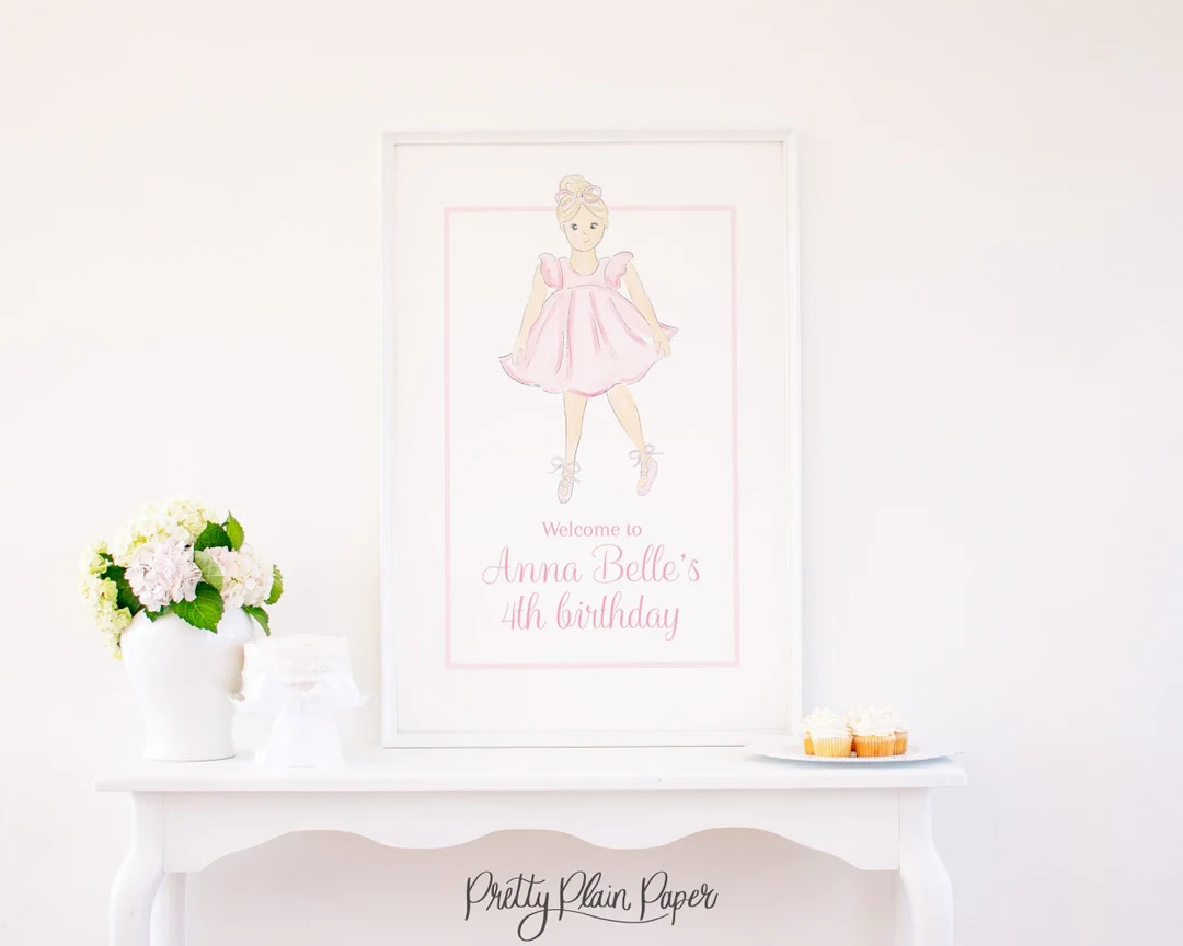 Watercolor Blonde Ballerina Welcome Sign 24x36 Printable Ballet Birthday Tutu Birthday Party Tutu... | Etsy (US)