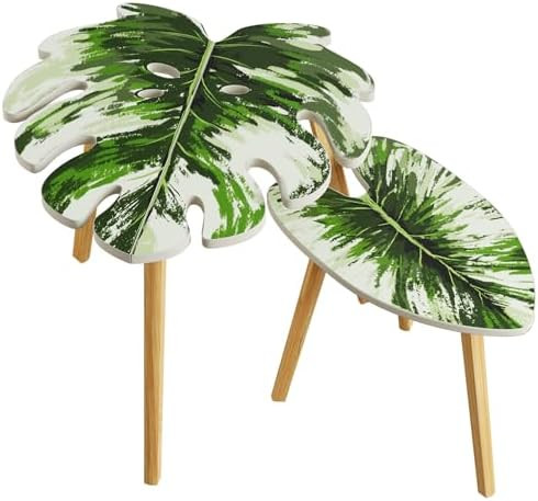 BAMEOS Monstera Leaf Nesting Tables Set of 2, Small Side Tables f Set with Leaf Vein Pattern, Mod... | Amazon (US)