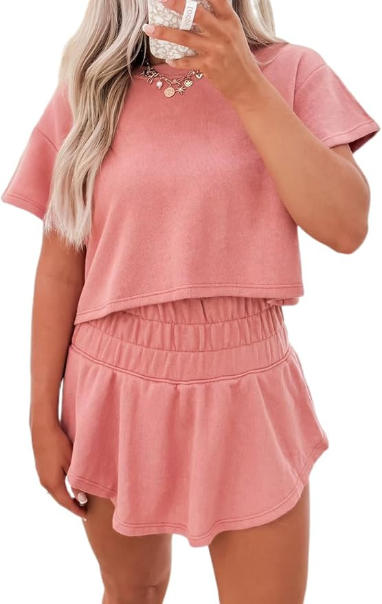 Chvity Women's Summer Skort Set Trendy Casual Solid Cropped Tee and Skort Matching Lounge Outfits... | Amazon (US)