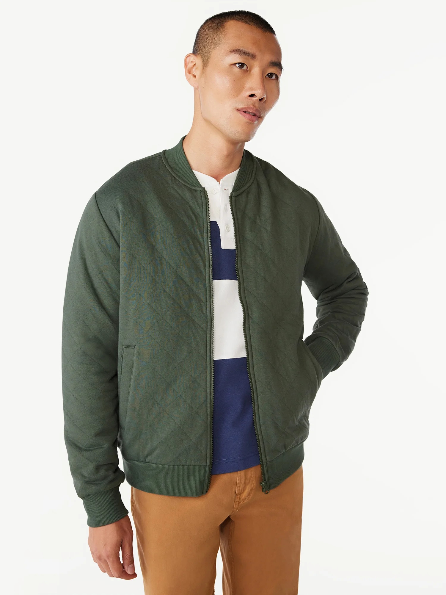 Free Assembly Men's Diamond Quilted Jersey Bomber Jacket, Sizes S-3XL | Walmart (US)
