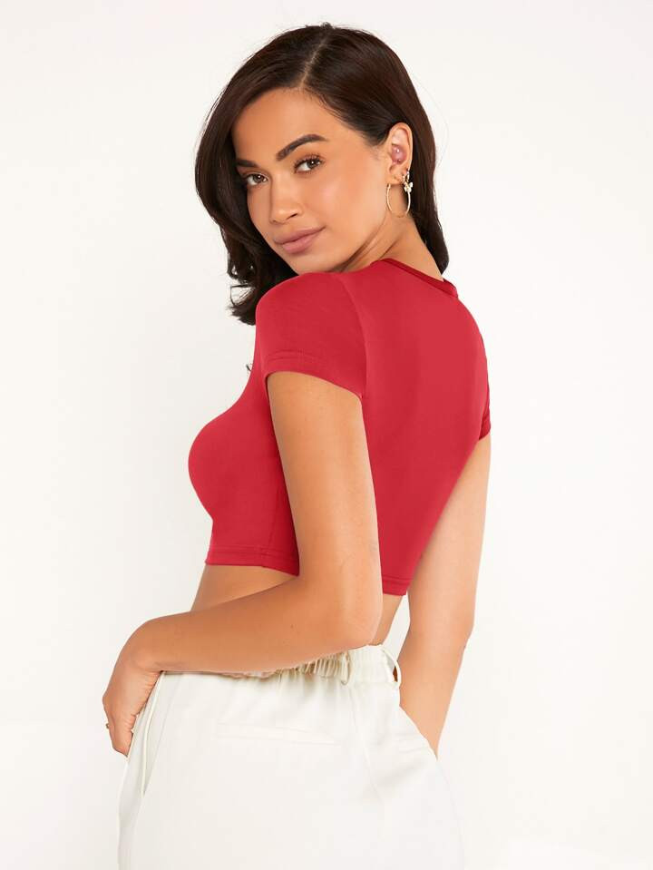 SHEIN BASICS Solid Mock Neck Crop Top | SHEIN