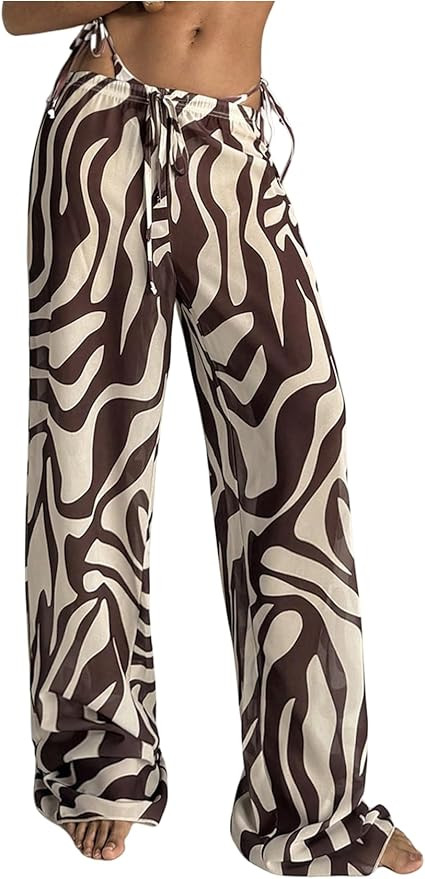 SHENHE Women's Zebra Print Swimsuit Cover Up Pants Wide Leg Baggy Beach Bathing Suit Coverups Mul... | Amazon (US)