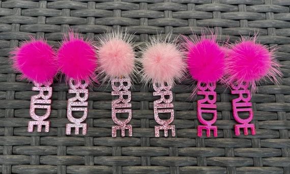 Pink Bride Earrings, Hot Pink Bride Earrings, Bachelorette Party Earrings, Light Pink Bride Earri... | Etsy (US)