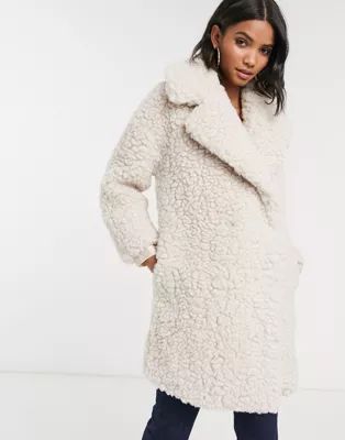 Topshop borg coat in cream | ASOS (Global)