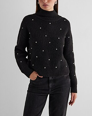 Reversible Embellished Mock Neck Crossover Sweater | Express