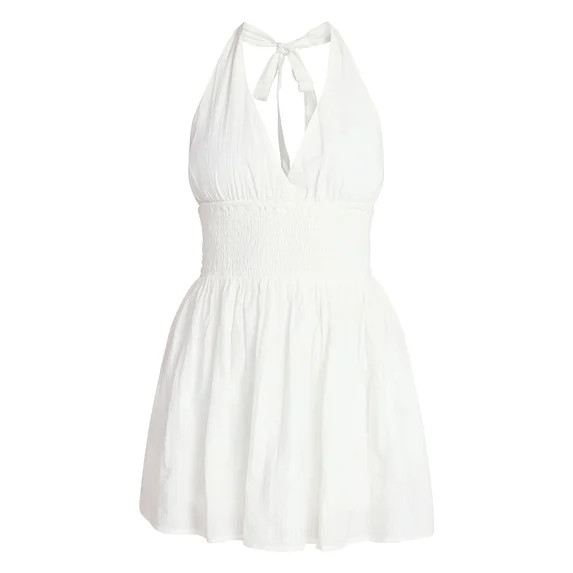 No Boundaries Smocked Cotton Halter Mini Dress, Women's XXS-XXL | Walmart (US)