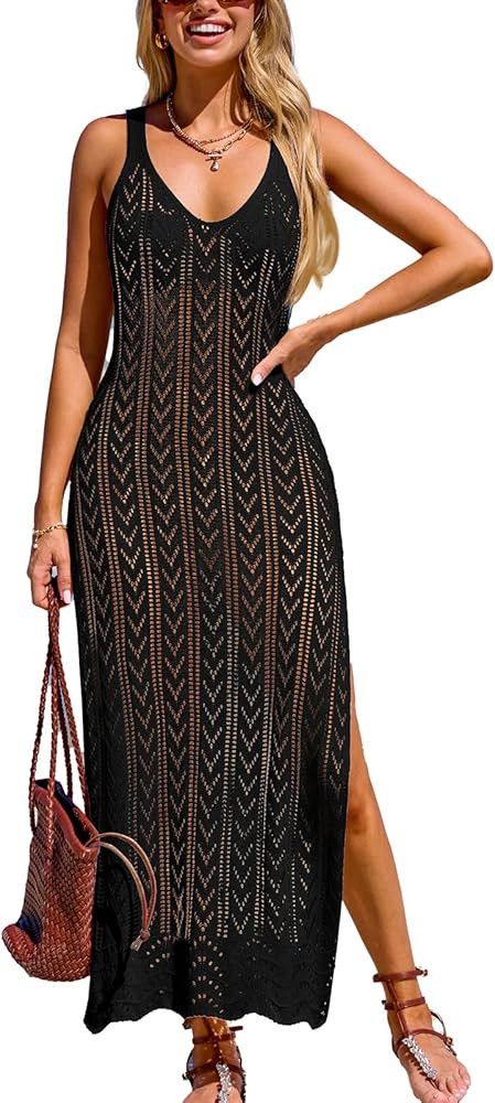 CUPSHE Women's Swimsuit Cover Up Sleeveless Crochet Bathing Suit Coverup Split Maxi Summer Beach ... | Amazon (US)