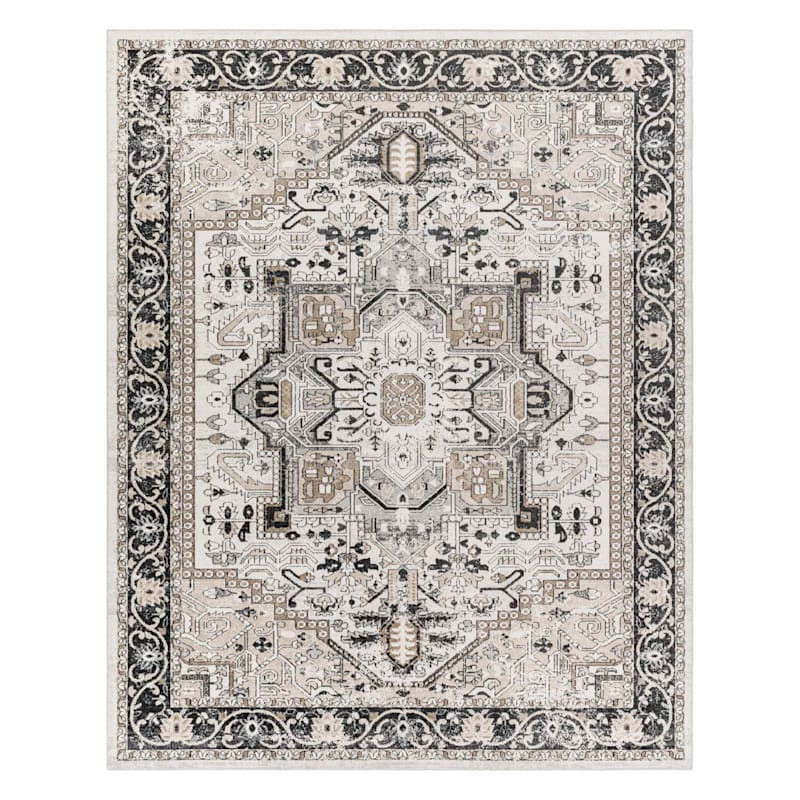 (D600) Lavadora Black & Taupe Medallion Washable Area Rug, 8x10 | At Home