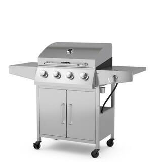 50000 BTU 5-Burner Stainless Steel Propane Gas Grill in Silver with Side Burner, 4 wheels and 2 Prep Tables | The Home Depot