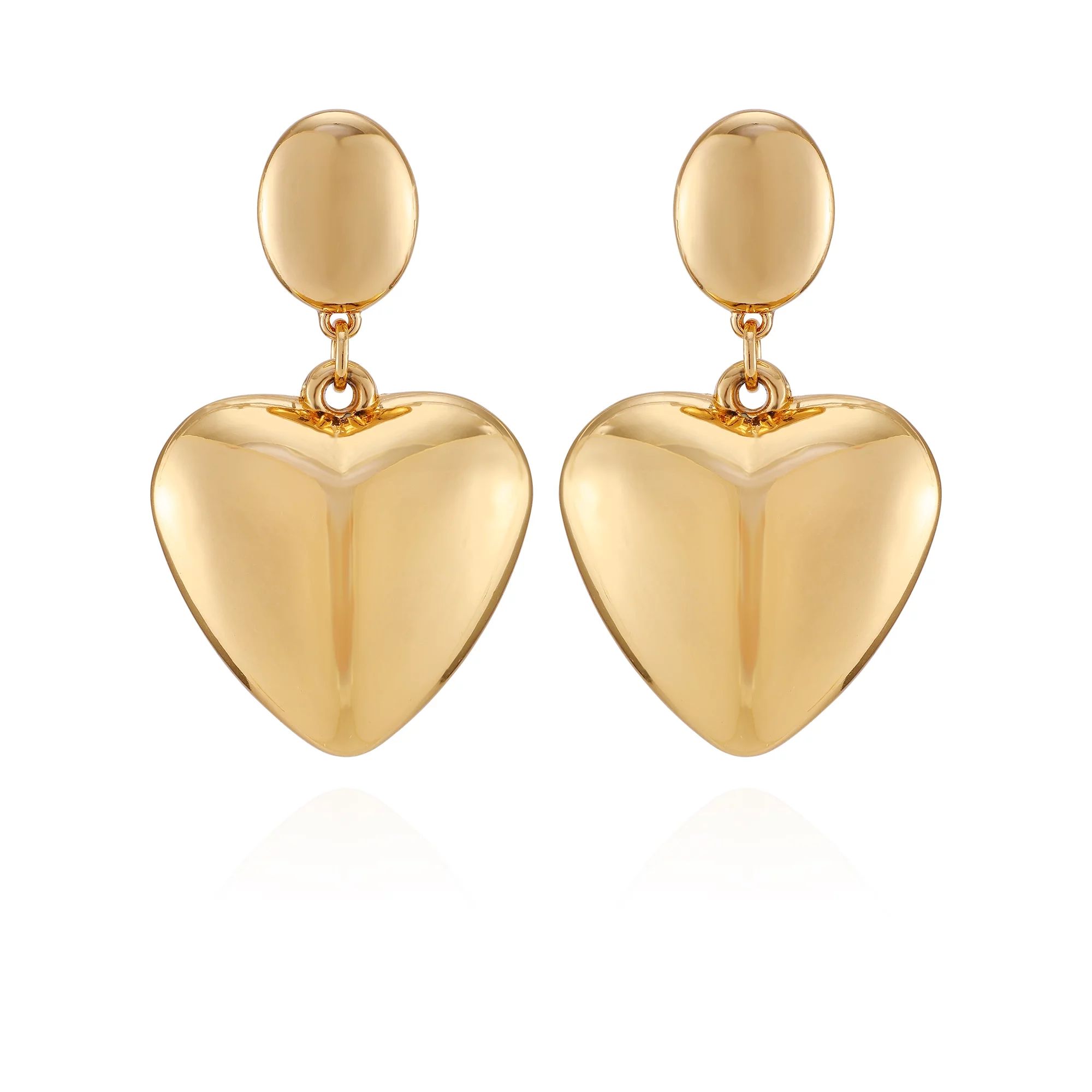 No Boundaries Women's Gold Tone Puffed Heart Drop Post Earring - Walmart.com | Walmart (US)