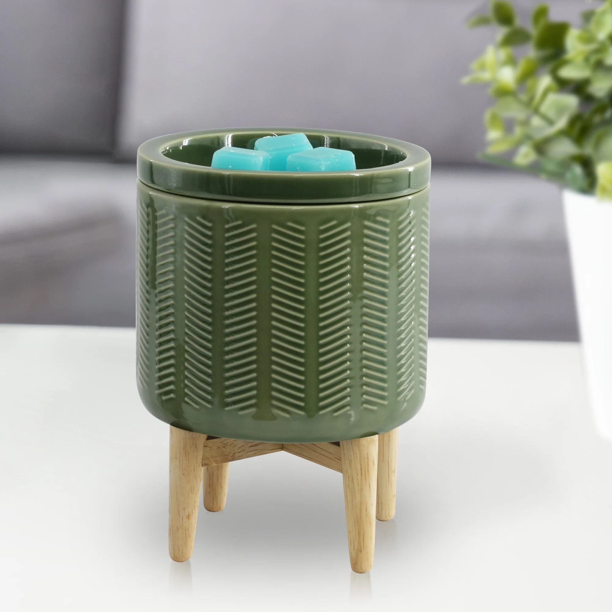 Better Homes & Gardens Electric Green Ceramic Wax Warmer with Wood Stand, Single Pack | Walmart (US)