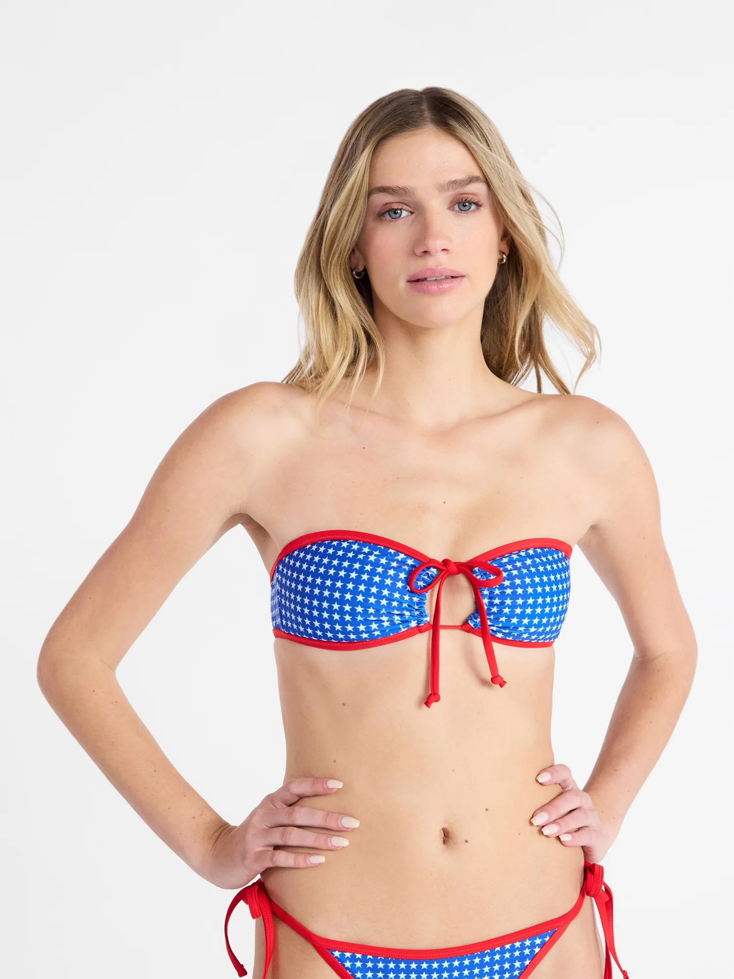 No Boundaries Stars and Stripes Reversible Bandeau Tie Front Swim Top, Women's XXS-XXL | Walmart (US)