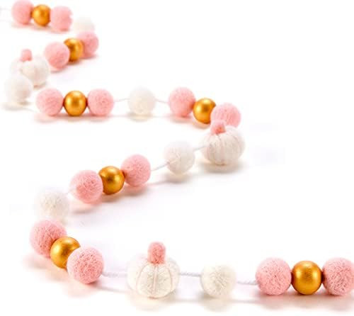 CINPIUK Pumpkin Felt Ball Garland for Fall Thanksgiving Decoration, Pink White Felt Pom Bunting w... | Amazon (US)