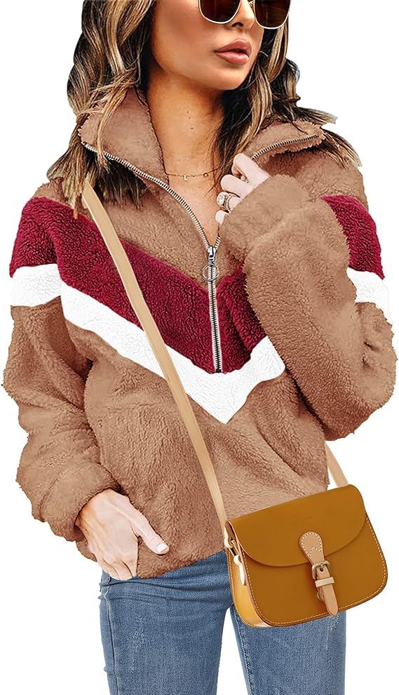 Womens Faux Fur Coats Casual Loose Sherpa Pullover Fleece Sweatshirt Jackets Outwear (S-XXL) | Amazon (US)