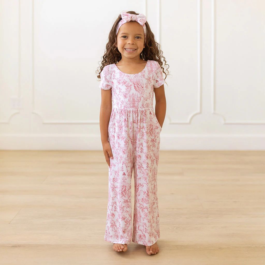 Floral White Short Sleeve Girls Wide Leg Jumpsuit | Antoinette | Posh Peanut