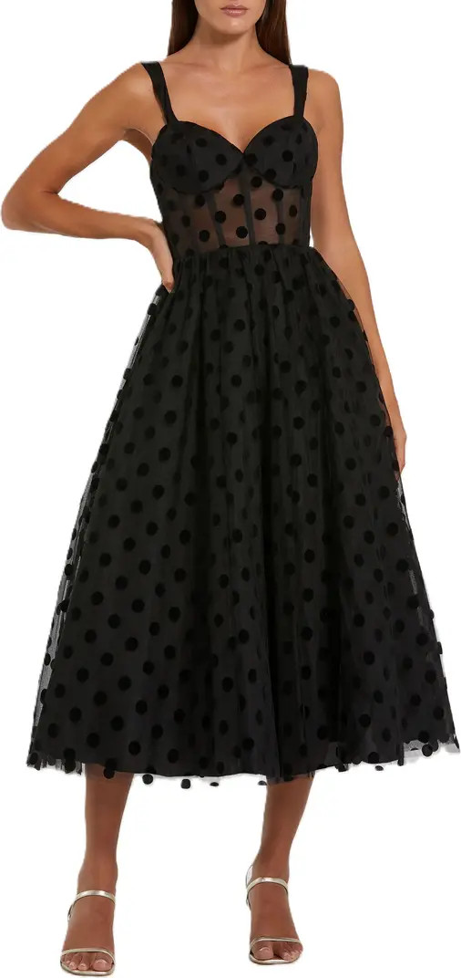 Polka Dot Net Bustier A-Line Midi Dress | Nordstrom