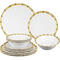 UPware 12-Piece Melamine Dinnerware Set, Includes Dinner Plates, Salad Plates, Bowls, Service for 4. | Amazon (US)