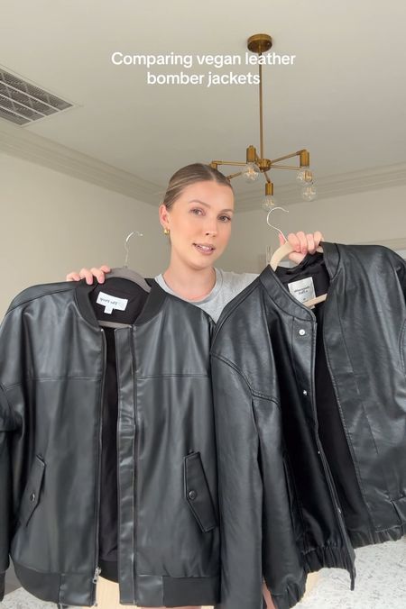 Comparing two of my favorite vegan leather bomber jackets! I’m wearing a L in the Abercrombie one and XL in Amazon one! 

#LTKSeasonal #LTKVideo #LTKstyletip