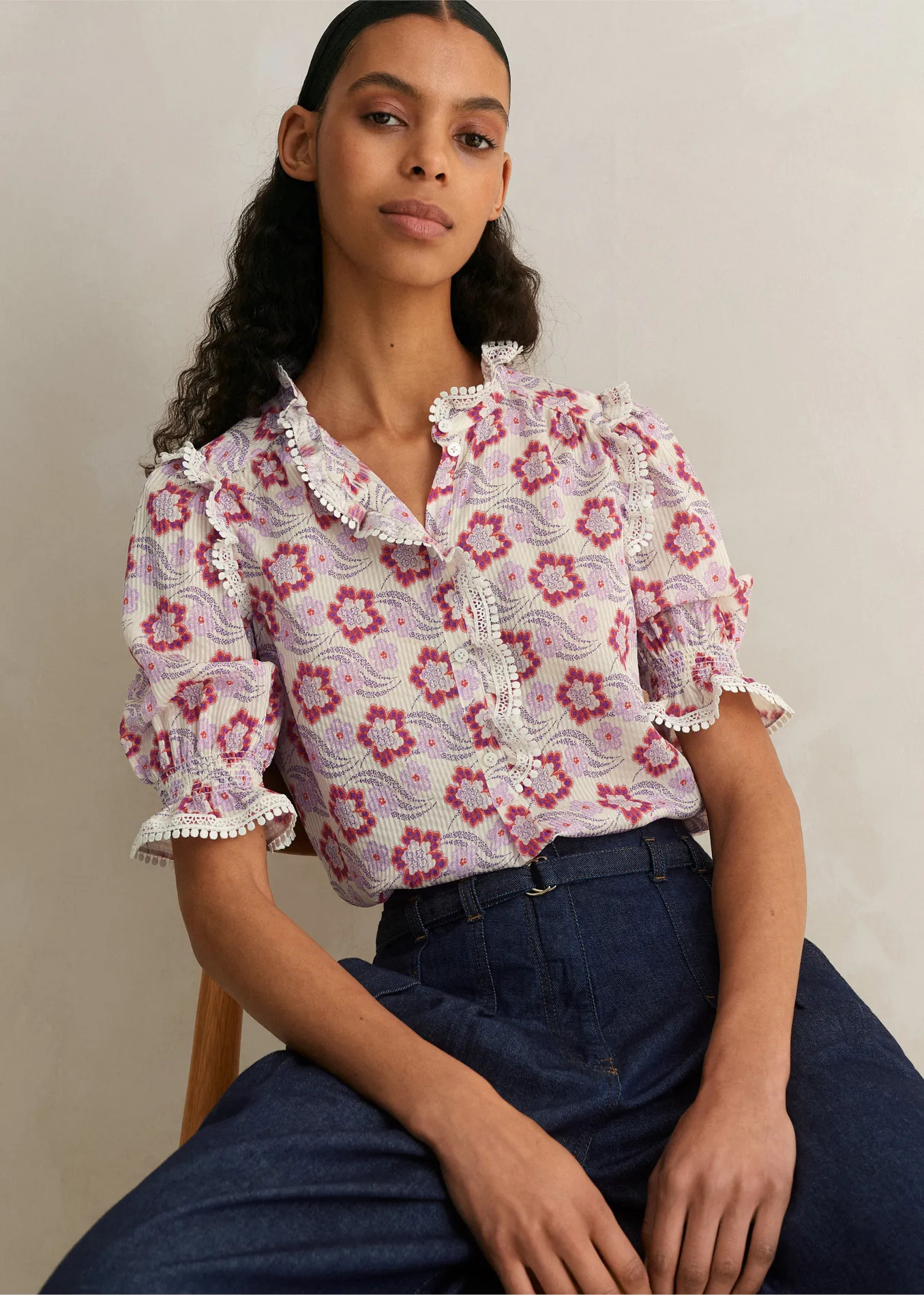 Silk-Blend Floral Swirl Print Top | ME+EM US