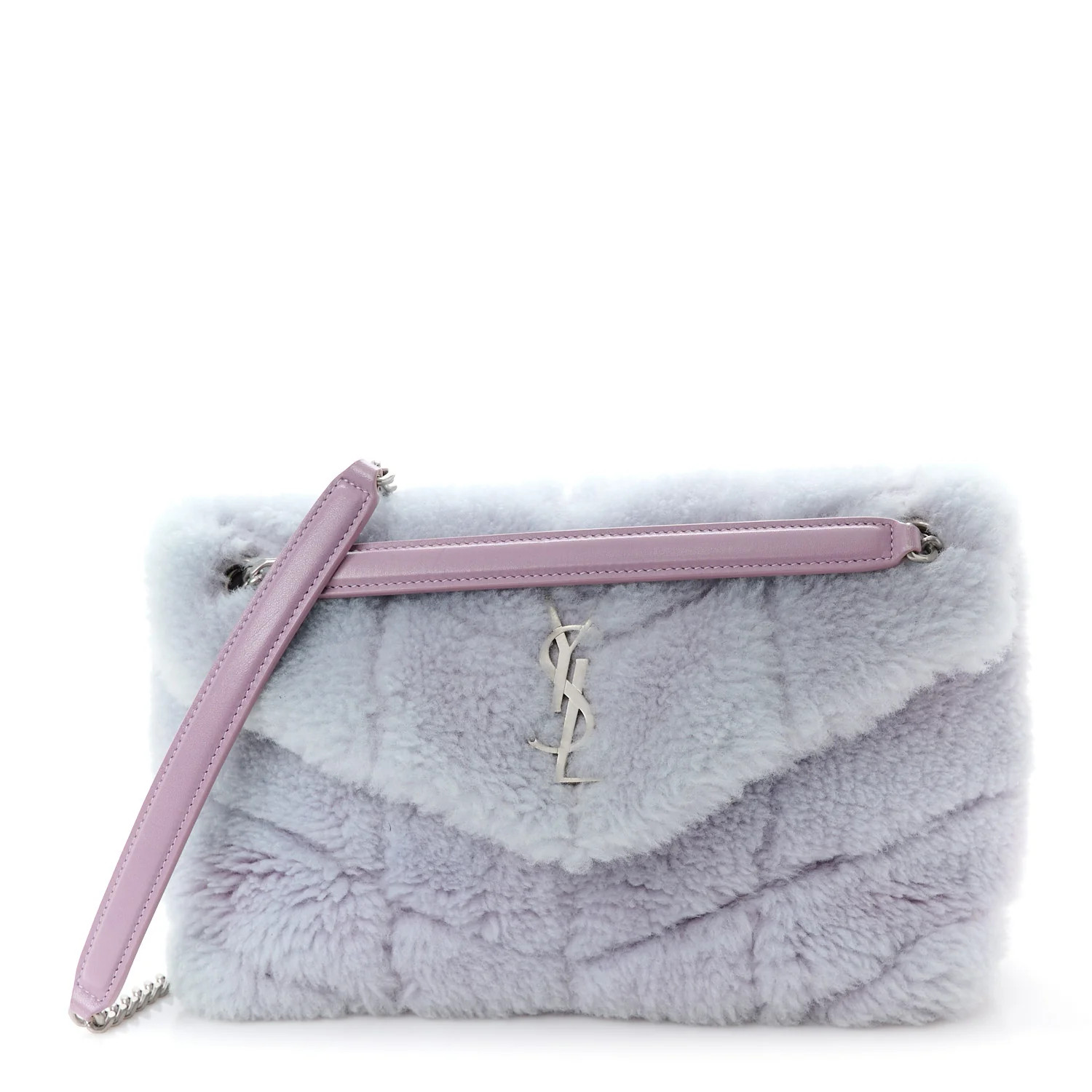 Merino Shearling Lambskin Quilted Small Loulou Puffer Monogram Chain Satchel Lila | FASHIONPHILE (US)