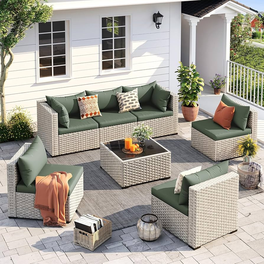 UDPATIO Outdoor Patio Furniture Set, 7-Piece PE Wicker Sectional Sofa with Tea Table, Outdoor Con... | Amazon (US)