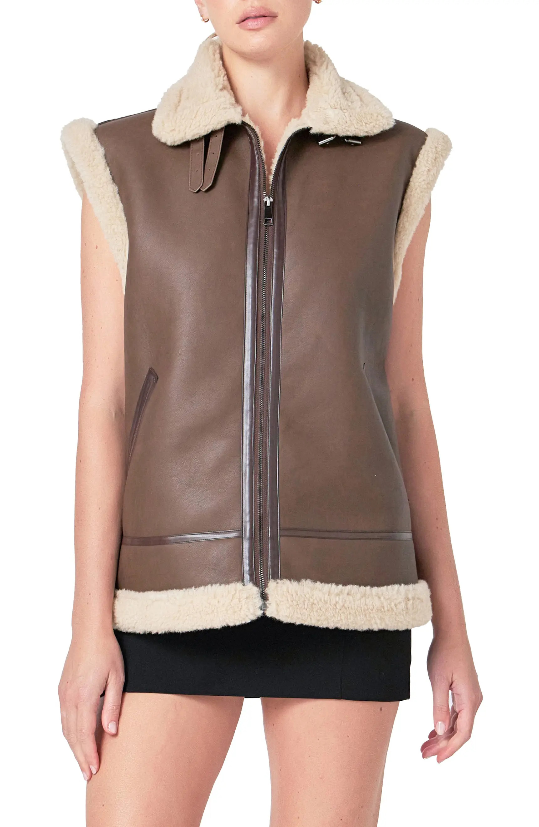 Endless Rose Faux Shearling Lined Faux Leather Vest | Nordstrom | Nordstrom