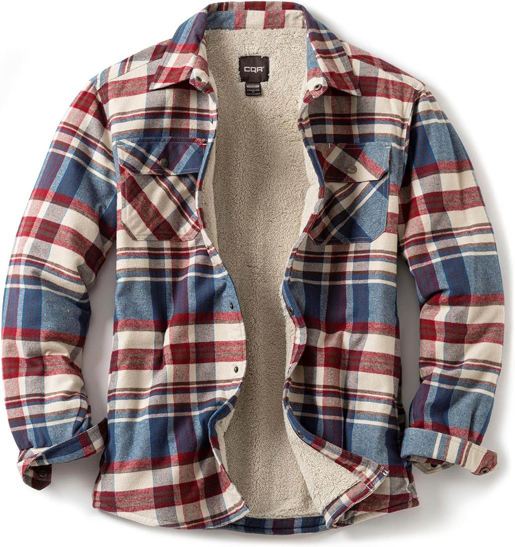CQR Men's Sherpa Lined Flannel Shirt Jacket, Soft Long Sleeve Rugged Plaid Button Up Jacket | Amazon (US)