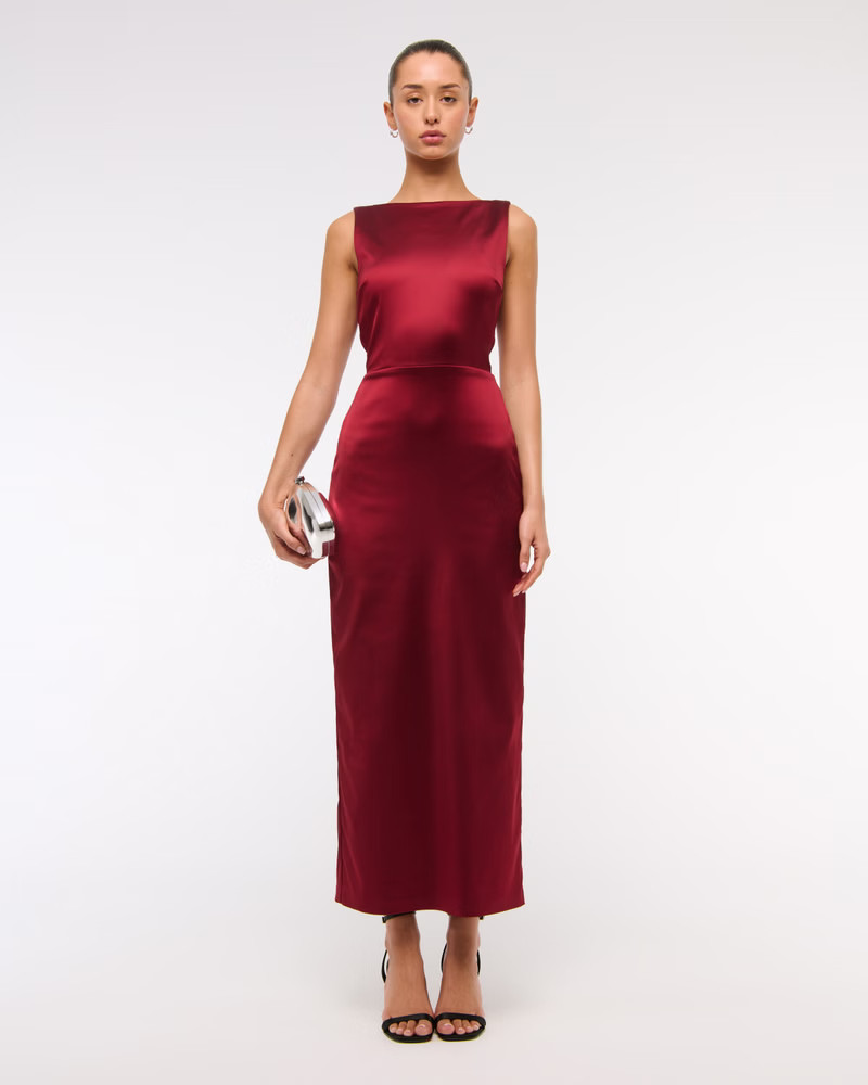 High-Neck Satin Sculpt Midi Dress | Abercrombie & Fitch (US)
