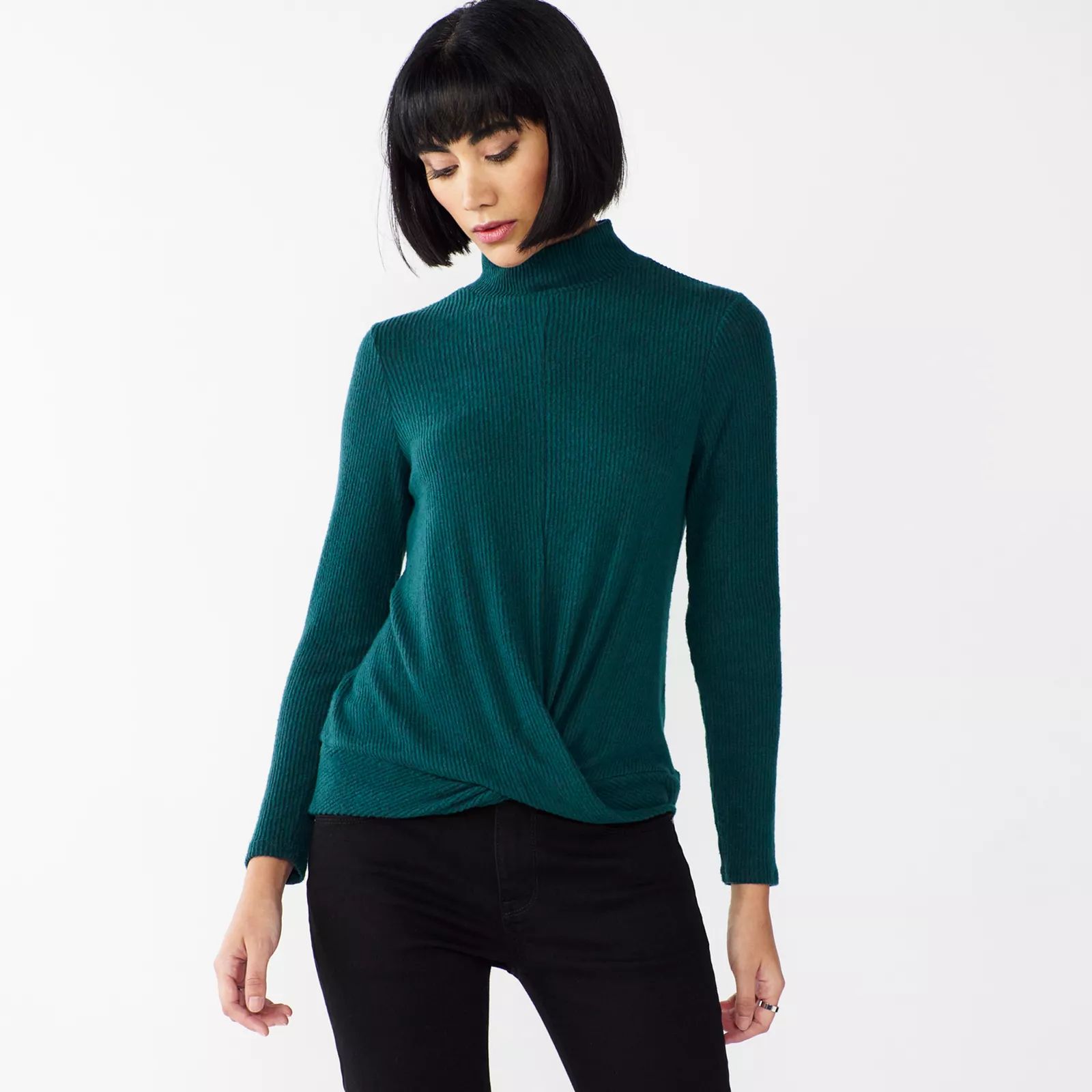 Women's Nine West Fuzzy Long Sleeve Mockneck Top, Size: XXL, Dark Green | Kohl's