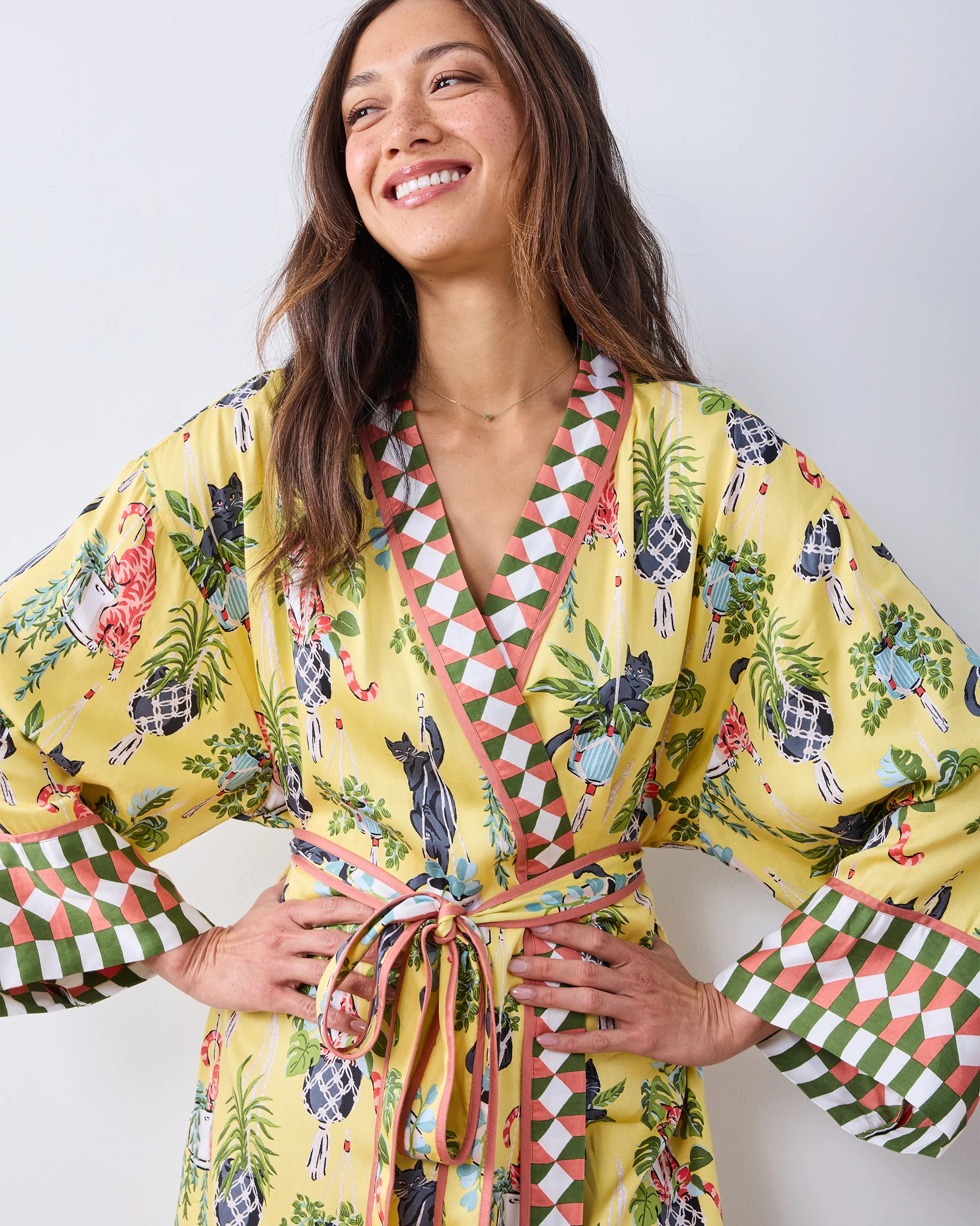 Eco Silky Robe in Macrame Mischief | Women's XXS/XS | Yellow | Mother's Day Gifts | Sleepwear | Printfresh