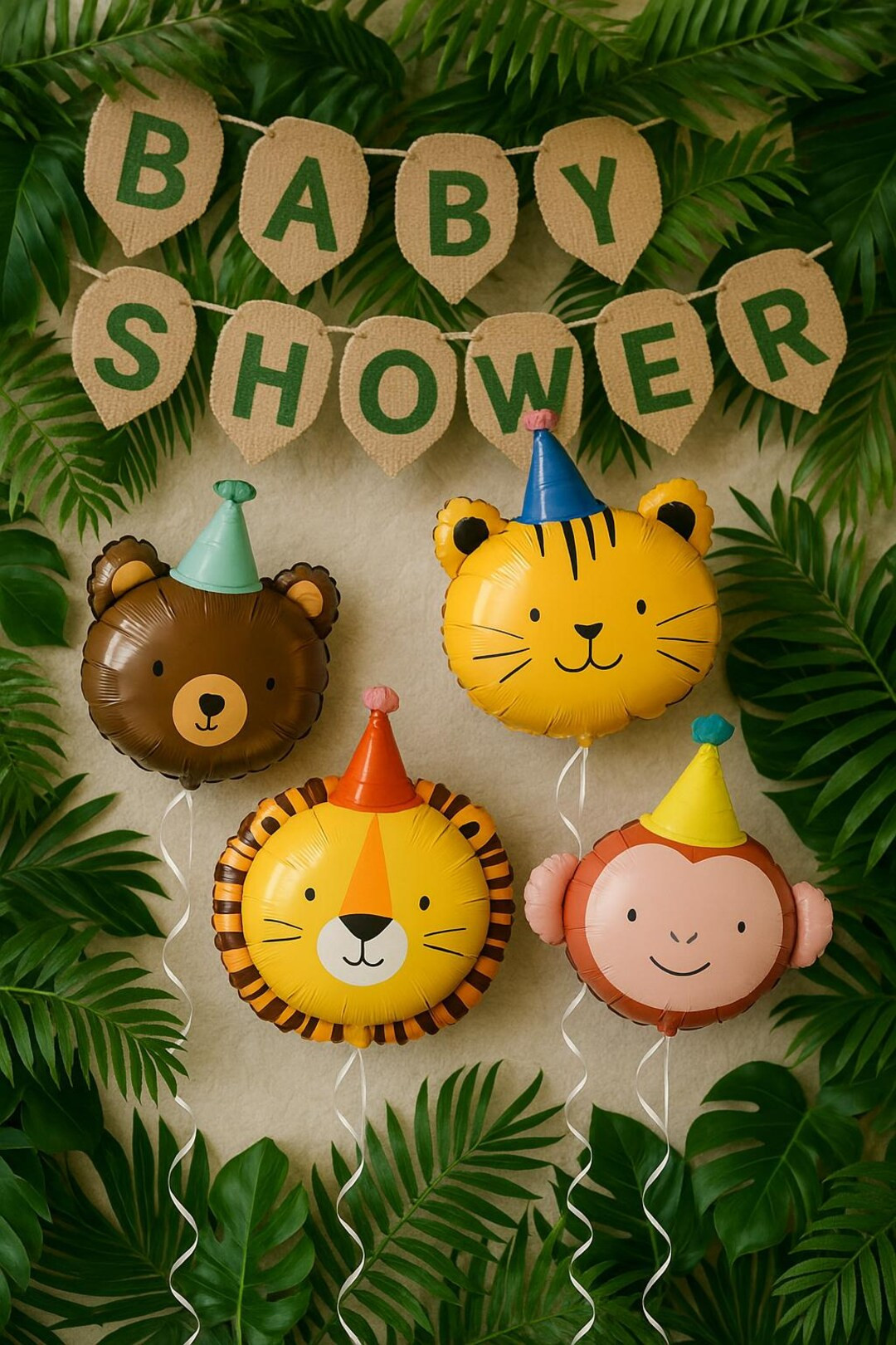 4-piece Jungle Safari Balloon Set - Party Hat Adorned Lion, Bear, Tiger, and Monkey for Kids' Bir... | Etsy (US)