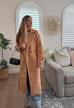 Aoang Womens Long Winter Coat Women's Notched Collar Double Breast Midi Long Trench Coat | Amazon (US)