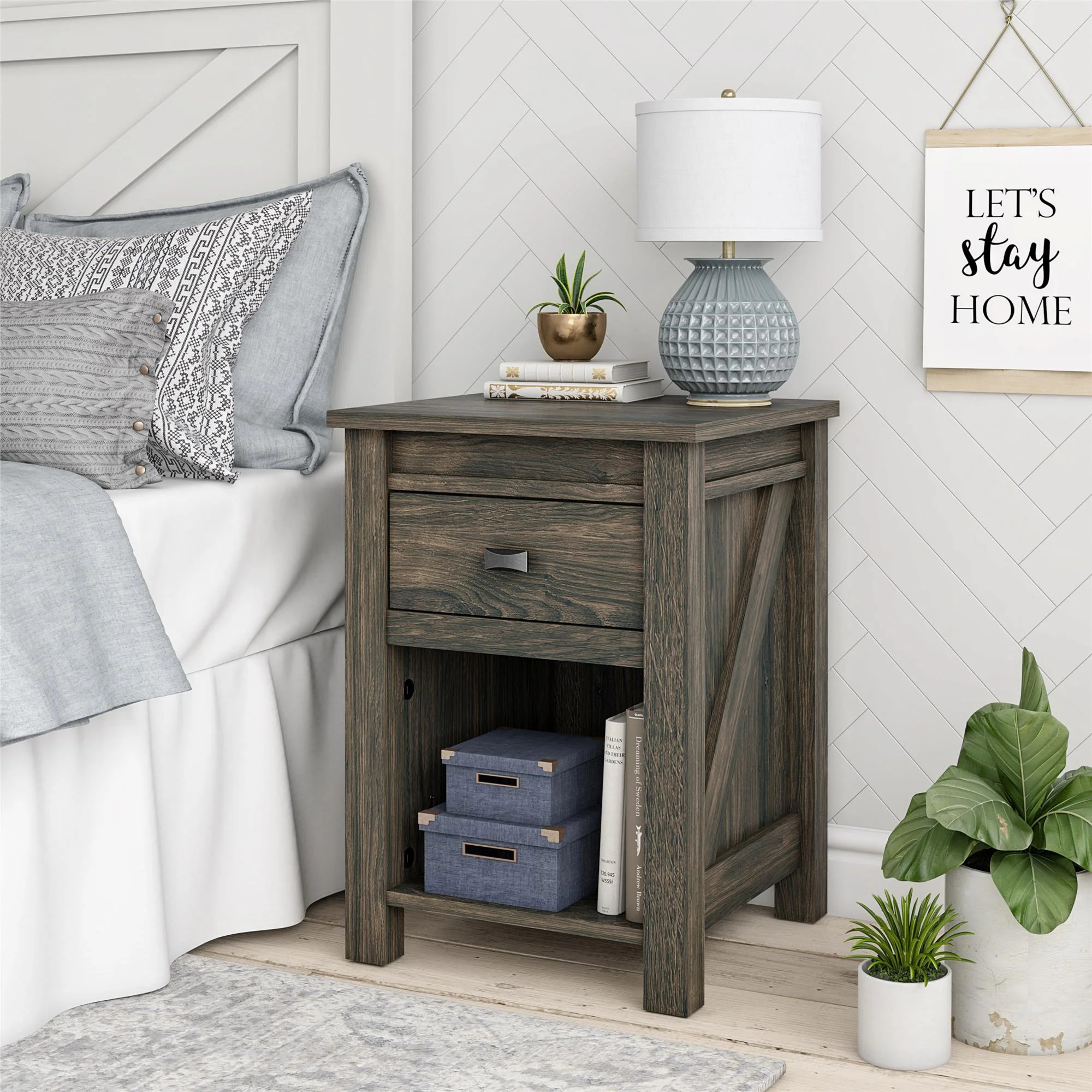 Ameriwood Home Farmington Nightstand, Weathered Oak | Walmart (US)