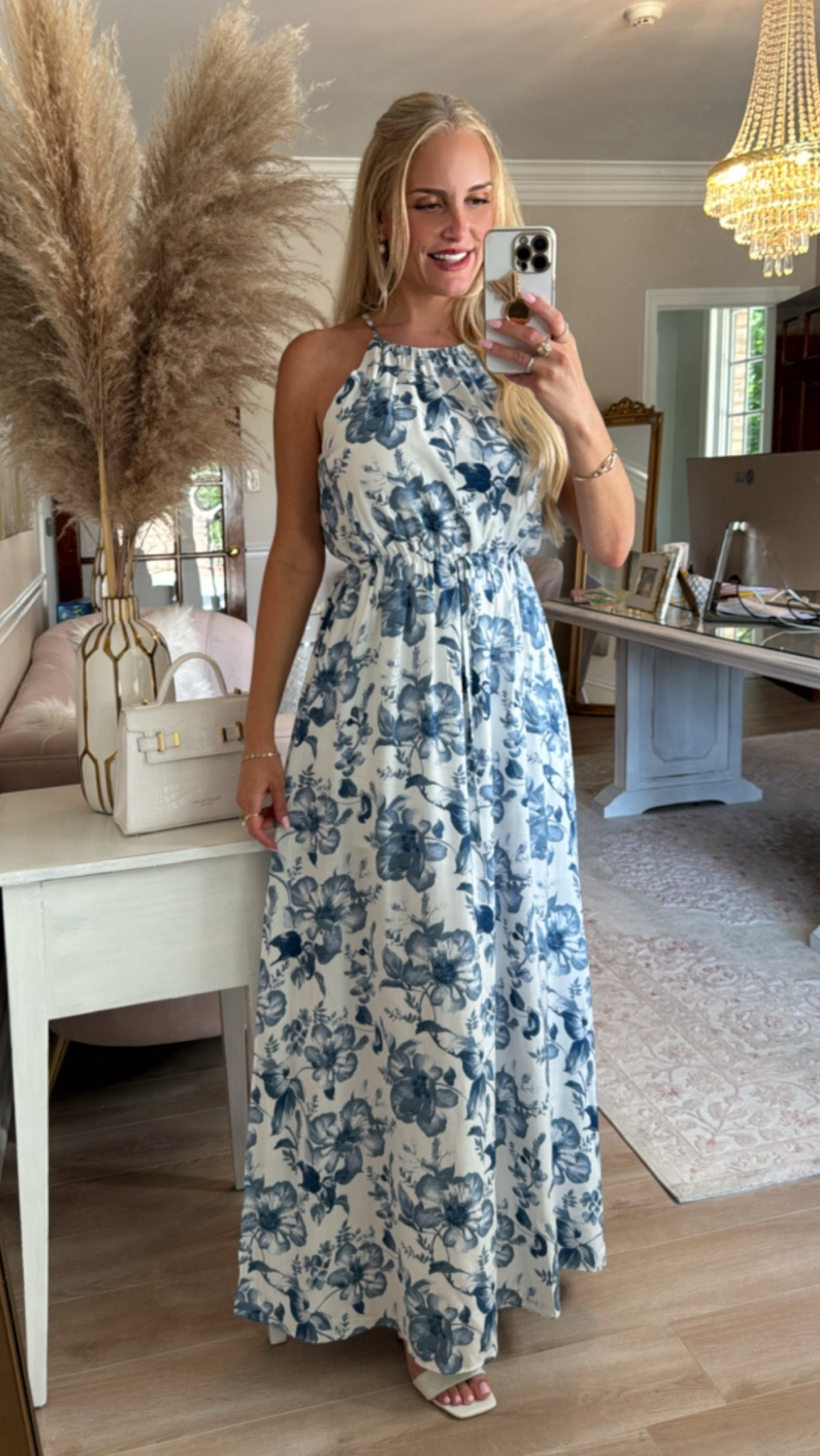 The prettiest blue and white maxi dress! Wore this for Father’s Day family brunch at a pretty restaurant. Linked a bunch of similar ones below because this one is almost sold out! Wearing a small. 

#LTKStyleTip #LTKParties #LTKFindsUnder100