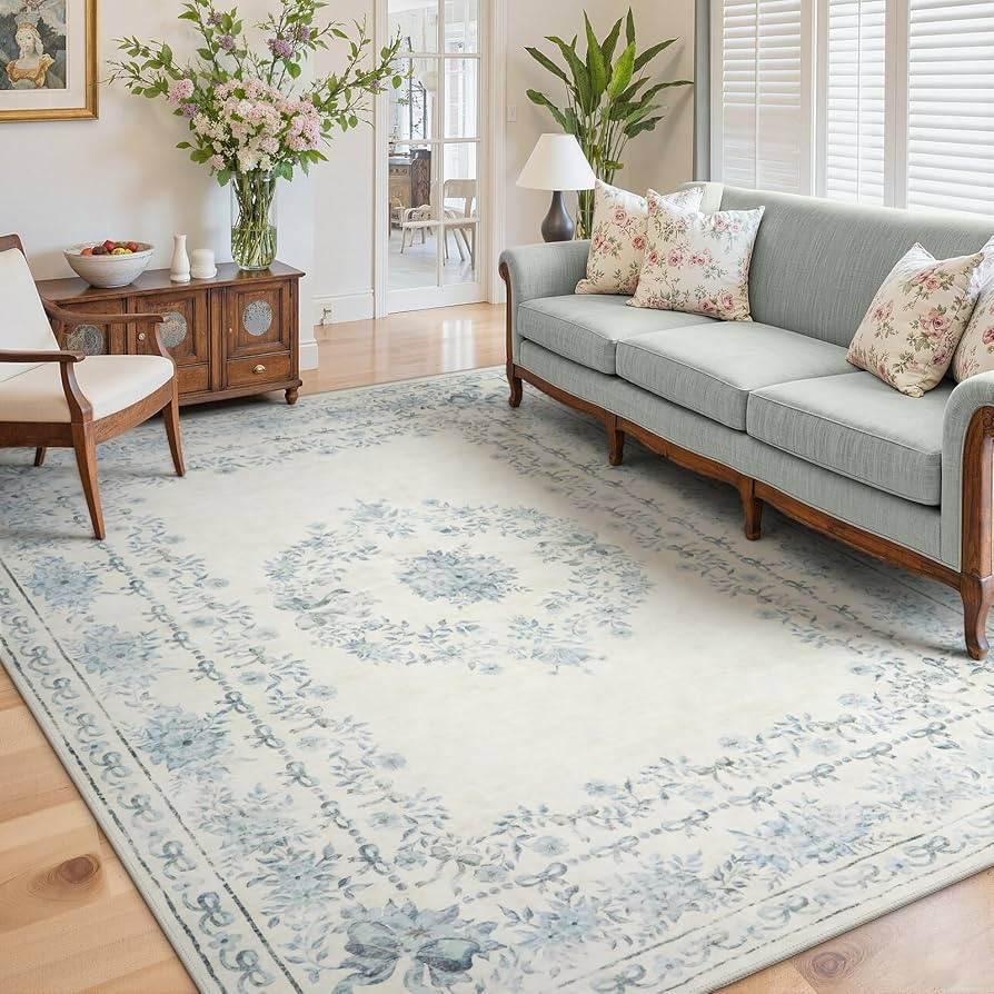 Wonnitar Bow Print Area Rug for Living Room, Ultra-Thin Blue 8x10 Washable Rug, Non Slip Soft Boh... | Amazon (US)