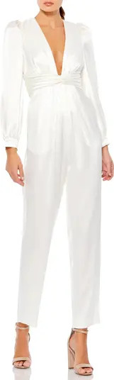 Mac Duggal Plunge Neck Long Sleeve Satin Jumpsuit | Nordstrom | Nordstrom