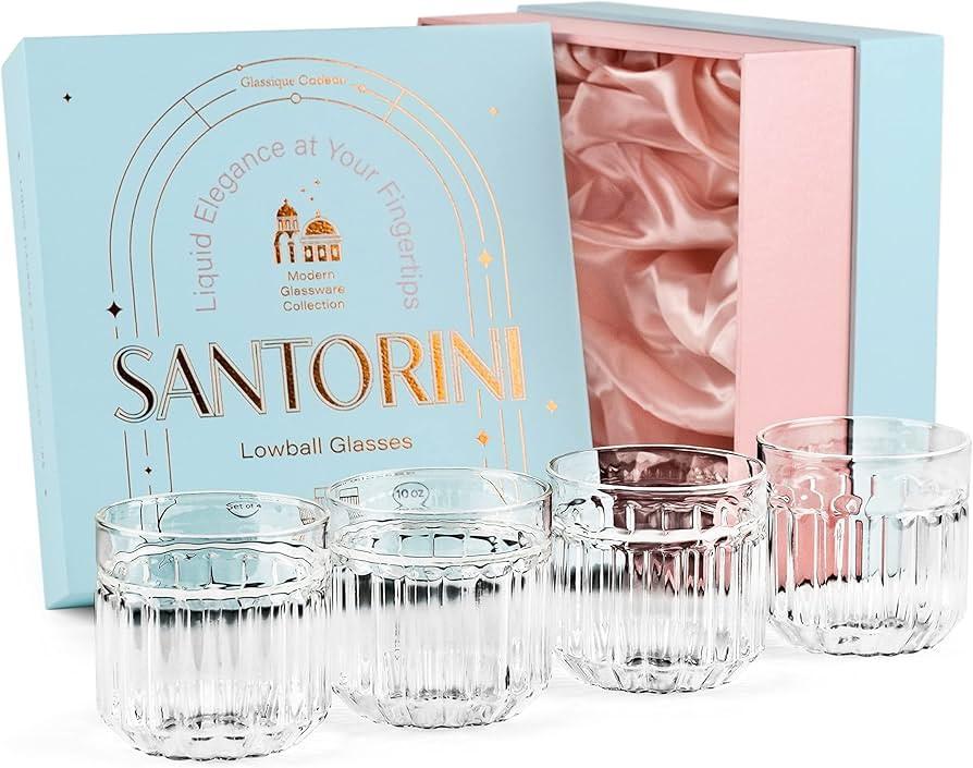 GLASSIQUE CADEAU Santorini Lowball Cocktail Glasses for Negroni, Caipirinha, Summer Bar Drinks | ... | Amazon (US)